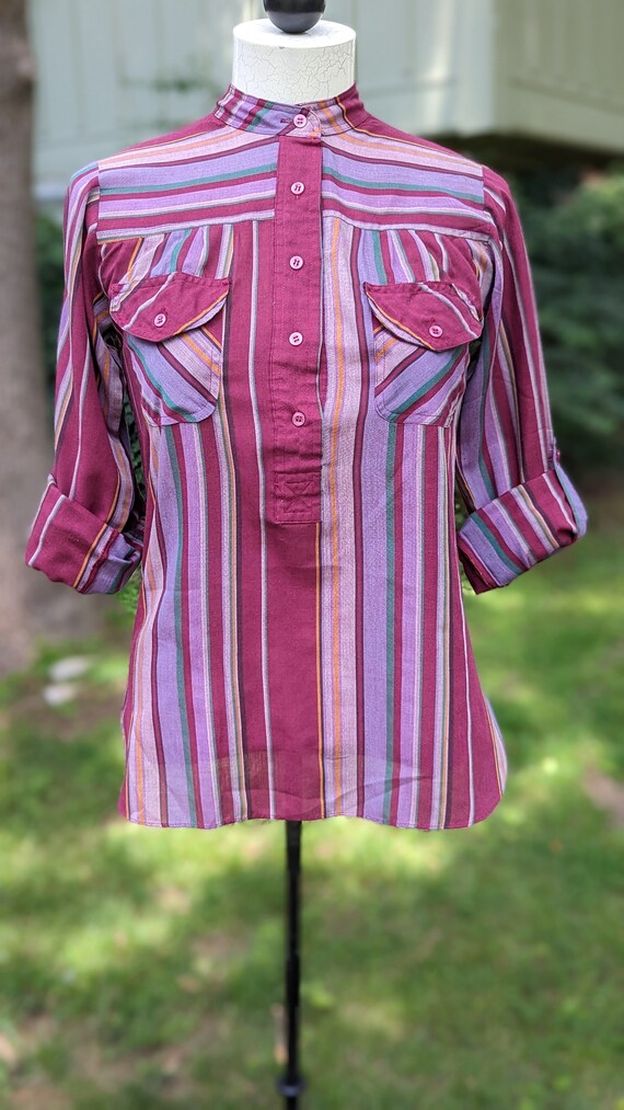 70s Vintage Lightweight Striped Long Sleeve Blouse - image 4