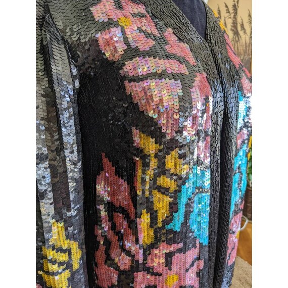 80s Vintage Beaded Jacket - HEAVY Silk Sequined J… - image 4