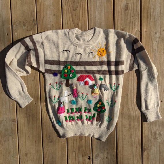 Vintage 90s - Folk Art Sweater - 3D Sweater - Thre