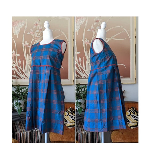 70s Homemade Dress - Sleeveless Plaid Jumper Dress - VERY PETITE/Child-Size - See Measurements