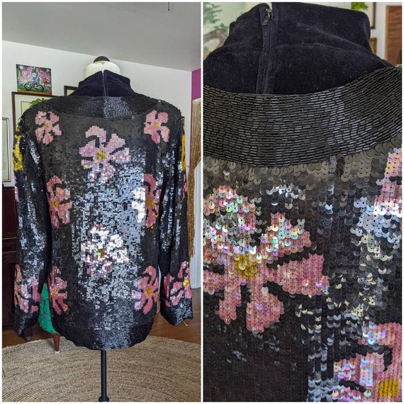 80s Vintage Beaded Jacket - HEAVY Silk Sequined J… - image 7