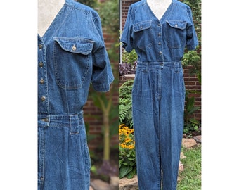 90s Vintage Denim Jumpsuit | Size Medium Large