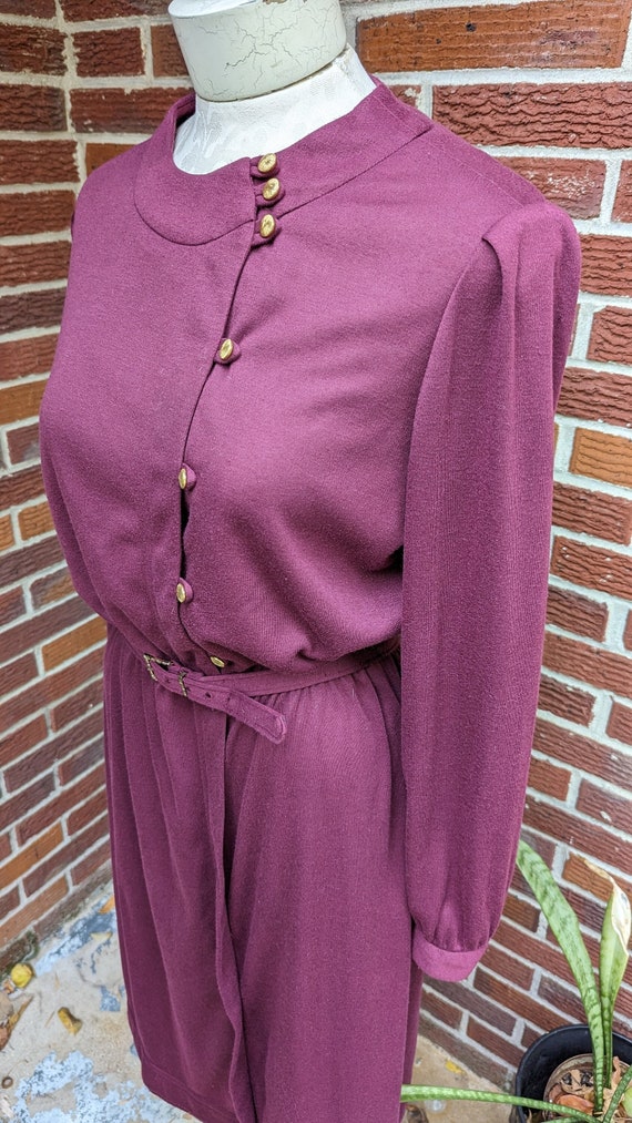 Burgundy Dress with Belt by Herman Marcus | 70s 8… - image 3