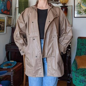 80s Vintage Raincoat Tan PVC Raincoat by Lot One Inc of Boston Loose Fit Baggy Oversized Raincoat image 5