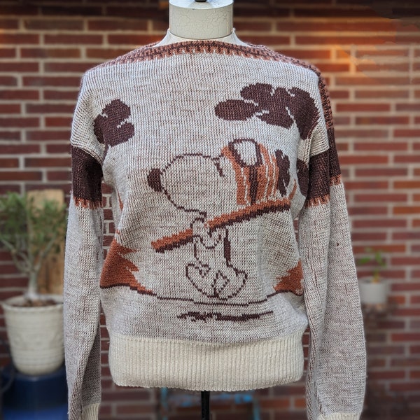 70s Vintage Snoopy Sweater by Arrow - Skiing Snoopy 'World's Greatest'