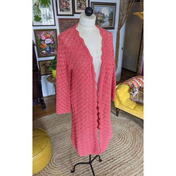 60s 70s Vintage Duster - Long Crocheted Cardigan … - image 6
