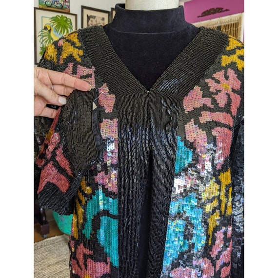 80s Vintage Beaded Jacket - HEAVY Silk Sequined J… - image 6
