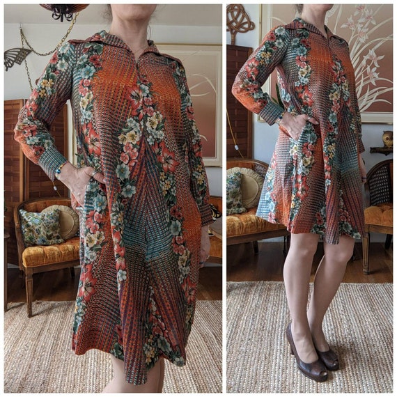 70s Vintage Dress - Long Sleeve Mini Dress - Ligh… - image 5