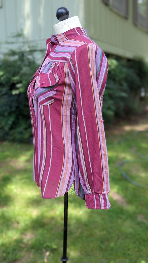 70s Vintage Lightweight Striped Long Sleeve Blouse - image 3