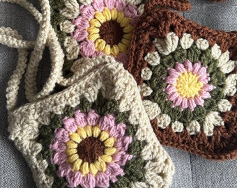 Crochet Granny Square Flower Cross Body Bag, Boho Fashion, Gifts for Her, Mothers Day Gift Ideas