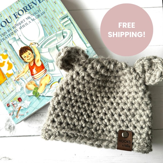 Chunky Baby Bear Hat, Crochet Newborn Bear Beanie with Ears, Soft Fleece Winter Hat for Babies, Handmade Baby Gift, Photo Prop