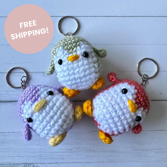 Set of 2 Penguin Keychains – Cute Animal Keyring Set – Crochet Penguin Bag Charm – Penguin Gifts – Best Friend Gift – Stocking Stuffer Idea