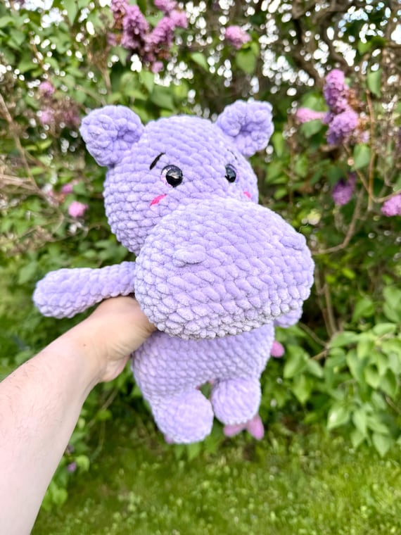 Stuffed Hippo Crochet Plush Toy, Handmade Soft Animal Nursery Decor