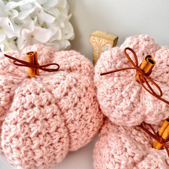 Crochet Pumpkin with Cinnamon Stick Stem, Rustic Farmhouse Fall Decor
