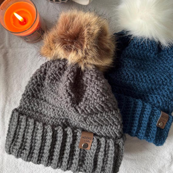 Toddler Crochet Pom Pom Hat, Handmade Winter Beanie for 1-3 Years