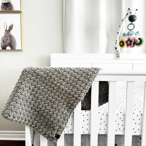Handmade Crochet Baby Blanket, Soft Polyester Fleece, Neutral Nursery Decor