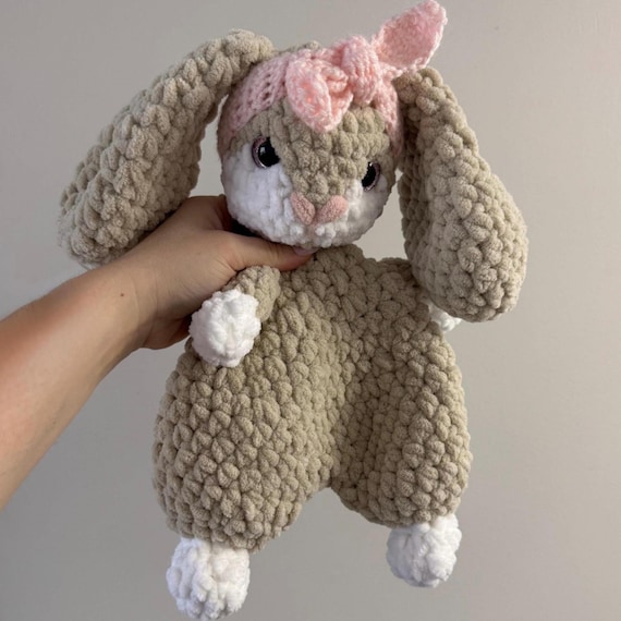 Crochet Bunny Snuggler with Bow: Soft Plush Lovey Toy