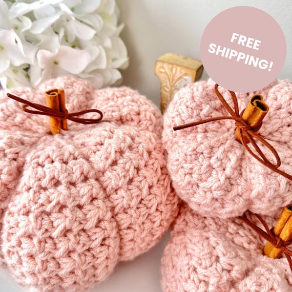 Crochet Pumpkin with Cinnamon Stick Stem, Fall Decor, Handmade Rustic Pumpkin, Farmhouse Autumn Decoration, Thanksgiving Table Decor