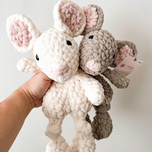 Crochet Mouse Snuggler, Handmade Mouse Lovey, Soft Stuffed Animal Toy, Baby Shower Gift, Woodland Nursery Decor, Emotional Support