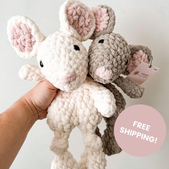 Crochet Mouse Snuggler, Handmade Mouse Lovey, Soft Stuffed Animal Toy, Baby Shower Gift, Woodland Nursery Decor, Gender Neutral Baby Gift