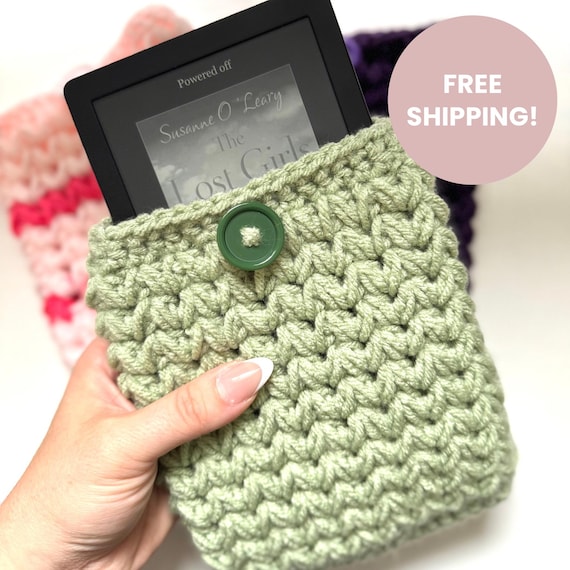 eReader Sleeve with Button Closure, Crochet Kindle Cover, Tablet Case for Kobo, Kindle Paperwhite, Handmade Gift for Book Lovers
