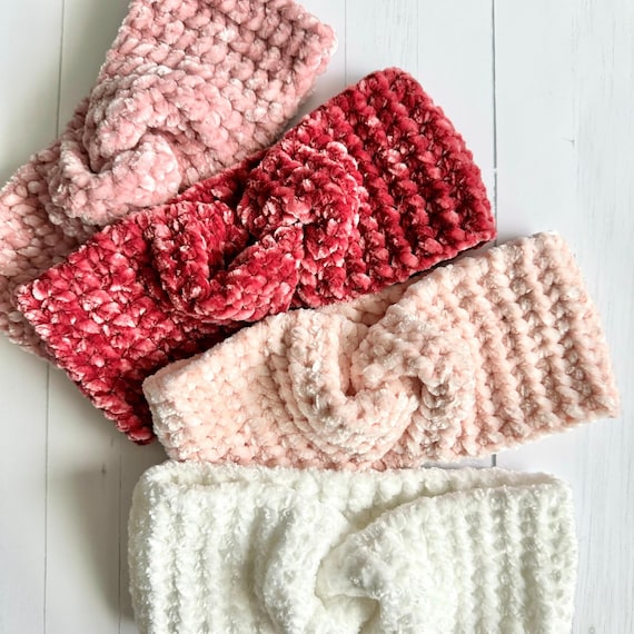 Velvet Crochet Ear Warmer, Soft & Stretchy Winter Headband for Adults