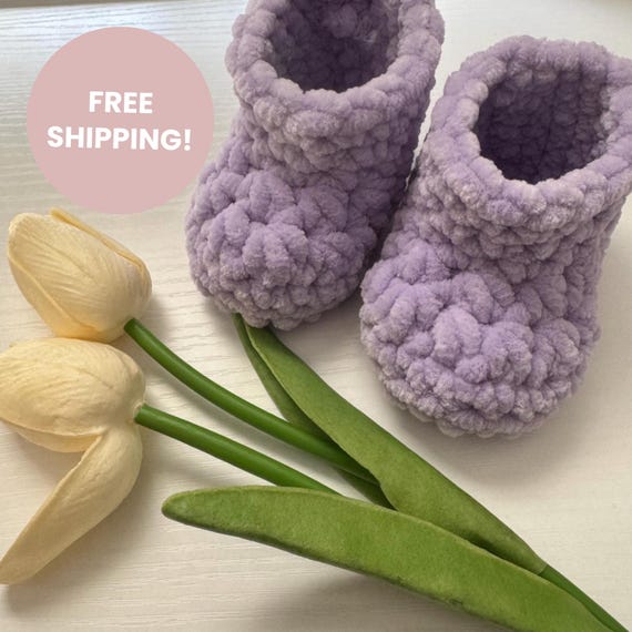 Soft Baby Booties for 0-3, 3-6, 6-12 Months Old, Pregnancy Announcement, Crochet Baby Shoes, Warm Socks for Babies