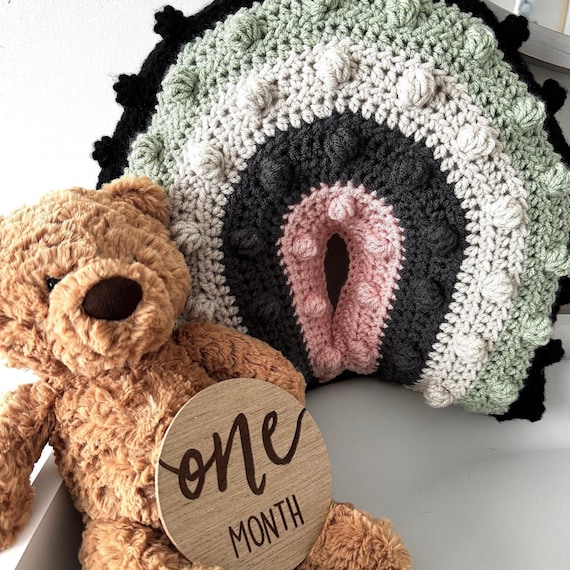 Rainbow Decor Stuffed Pillow, Custom Colours Crochet Rainbow Nursery Decor