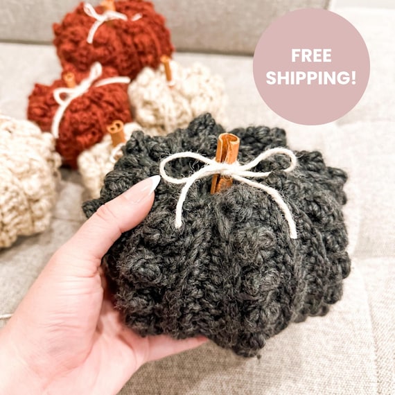 Crochet Pumpkin with Cinnamon Stick Stem, Fall Decor, Handmade Rustic Pumpkin, Farmhouse Autumn Decoration, Thanksgiving Table Decor