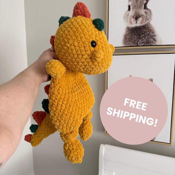 Large Dinosaur Snuggler, Handmade Crochet Dino Plush, Soft Cuddly Stuffed Animal, Baby Gift or Toddler Toy, Cozy Nursery Decor