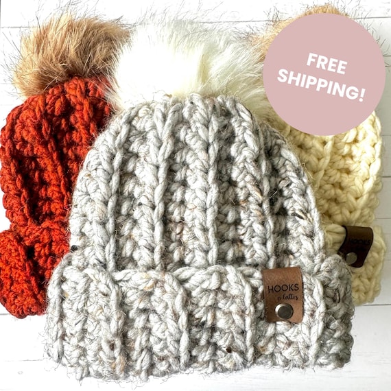 Toddler (1-3 Years Old) Winter Hat with Removable Faux Fur Pom Pom, Baby Beanie, Chunky Warm Toque for Kids, Trendy Fall and Winter Fashion