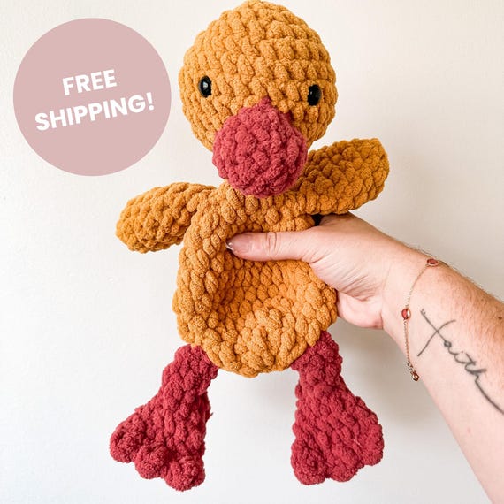 Crochet Duck Snuggler, Handmade Duck Lovey, Soft Stuffed Animal, Baby Shower Gift, Farm Animal Nursery Decor, Gender Neutral Baby Toy