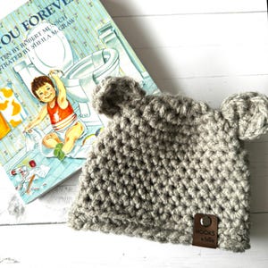 Chunky Baby Bear Hat, Crochet Newborn Bear Beanie with Ears, Soft Fleece Winter Hat for Babies, Handmade Baby Gift, Photo Prop