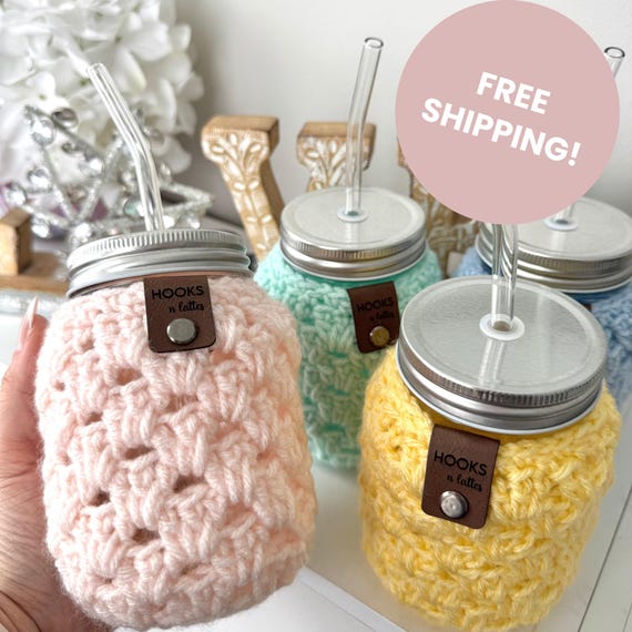 Mason Jar With Straw Cup Cozy Set, Drinkware, Cute Summer Accessories, Reusable Cup and Drink Sleeve Set for Iced Drinks, Eco-Friendly