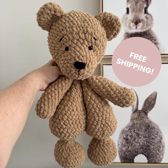 Crochet Stuffed Bear, Handmade Plush Teddy Bear Toy, Soft Amigurumi Bear, Cute Baby Gift, Nursery Decor, Cuddly Stuffed Animal for Kids