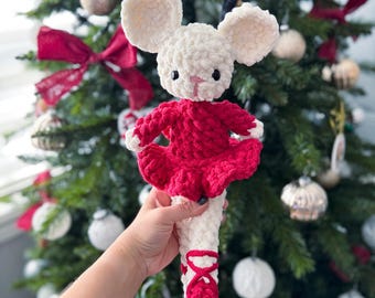 Handmade Crocheted Ballerina Mouse Plush, Whimsical Nursery Decor, Toddler Stuffed Toy