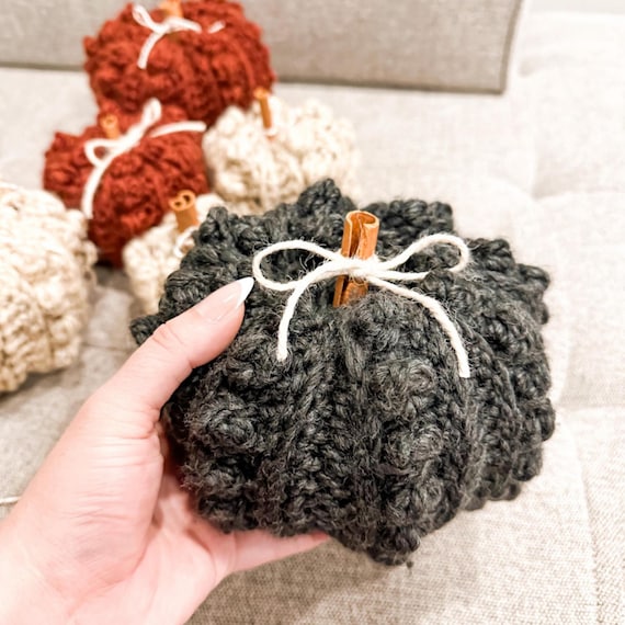 Crochet Pumpkin with Cinnamon Stick Stem, Handmade Fall Decor