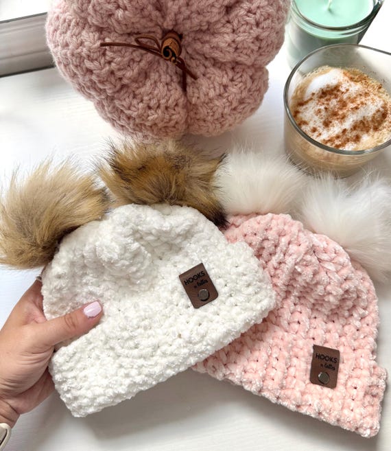 0-3 Month Velvet Double Pom Pom Baby Hat: Crochet Beanie