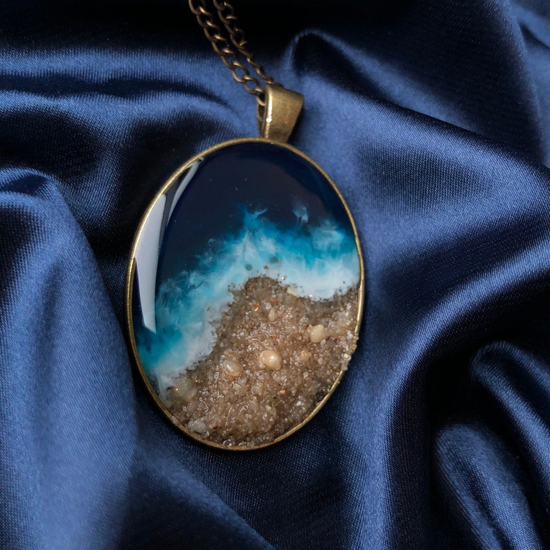 blue resin necklace ocean landscape water pendant Resin ocean necklace mini terrarium necklace