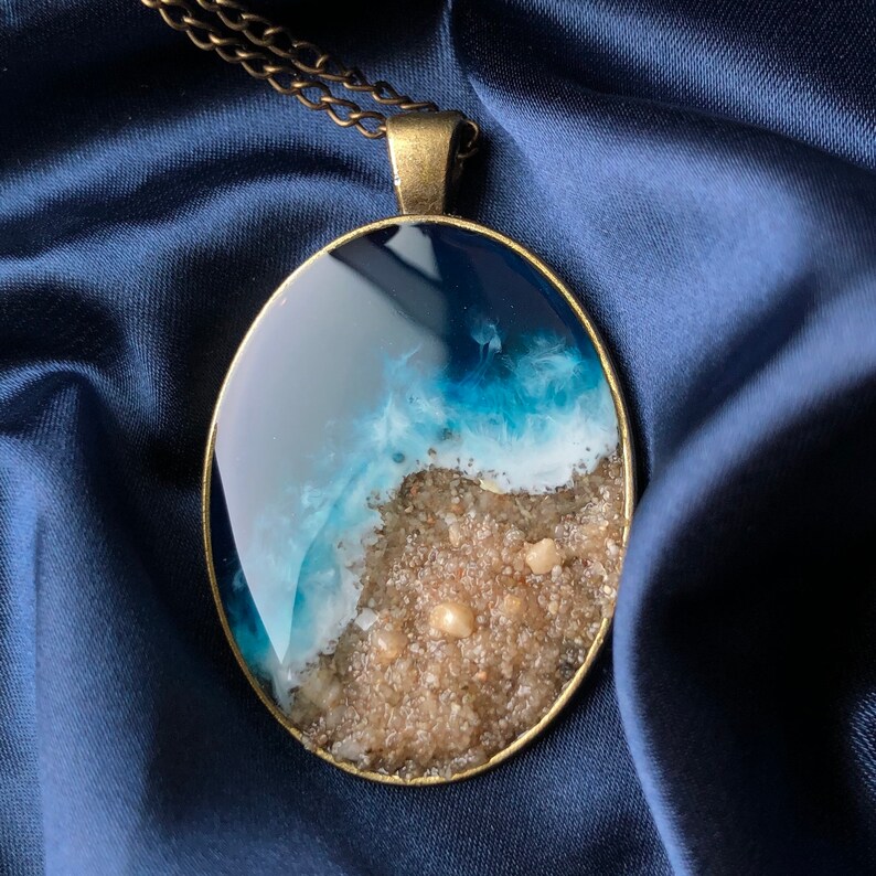 blue resin necklace ocean landscape water pendant Resin ocean necklace mini terrarium necklace