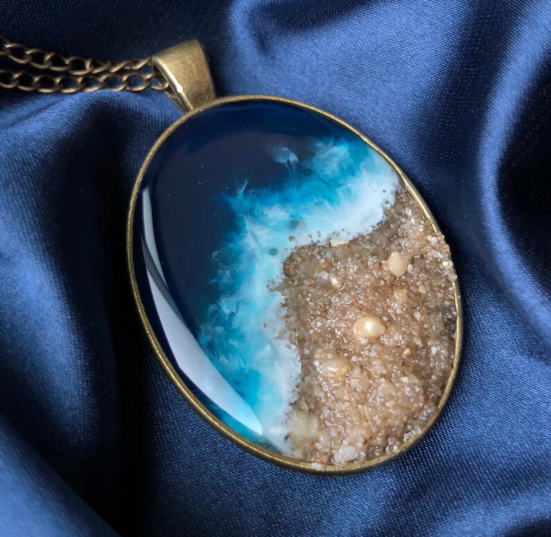 blue resin necklace ocean landscape water pendant Resin ocean necklace mini terrarium necklace