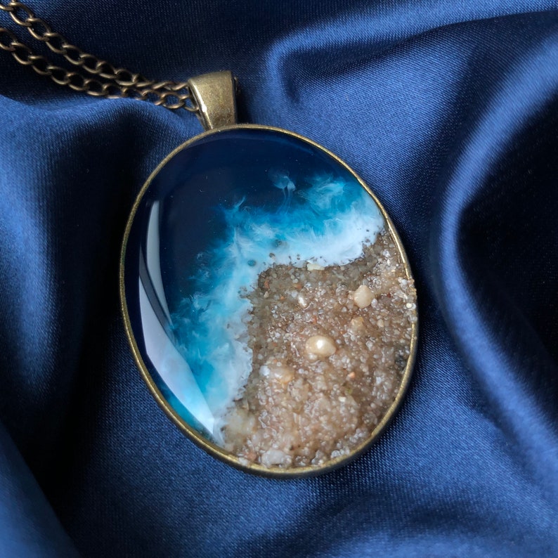 blue resin necklace ocean landscape water pendant Resin ocean necklace mini terrarium necklace