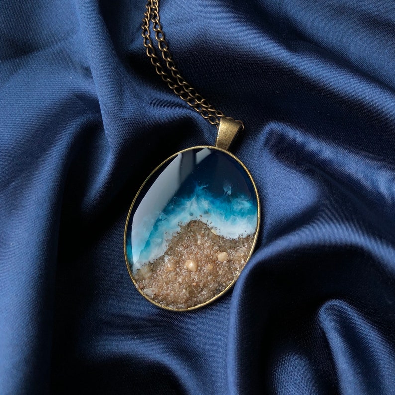 blue resin necklace ocean landscape water pendant Resin ocean necklace mini terrarium necklace