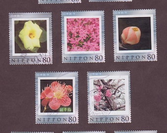 Japan - personalized stamps picturing flowers - ten different used