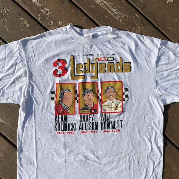 Vintage 90's Nascar 3 Legends in loving memory Alan Kulwicki, Davey Allison, Neil Bonnett single stitch shirt