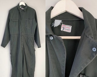 Vintage LRG 1940's Casey Jones utility army green double zip multi pocket long sleeve mechanic jumpsuit boiler suit retro coveralls