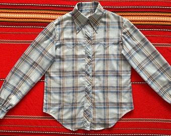 Vintage 70s western plaid button down shirt