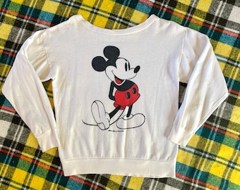 Vintage 70's S/M Mickey Mouse Walt Disney Productions wide scoop neck pullover raglan sweater great shape super soft winter winter outerwear