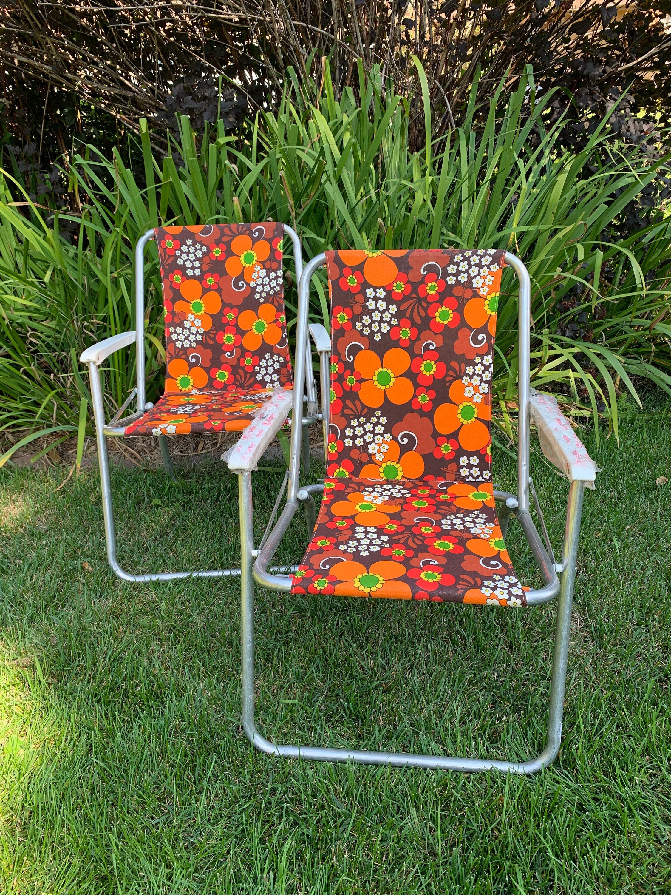 PAIR of Vintage 60's Floral Aluminum Folding Chair by Kettler Dead
