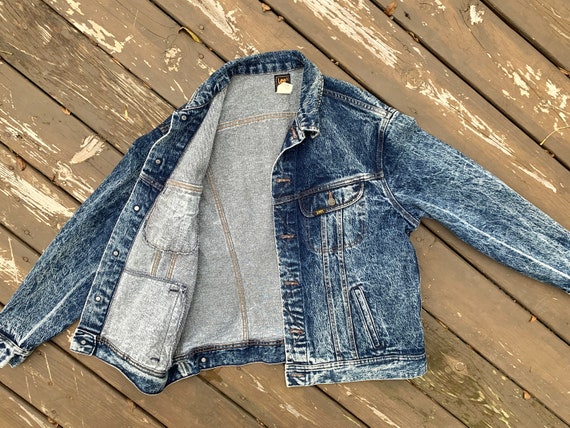 Vintage 80's XL Lee Riders acid wash indigo stone… - image 5